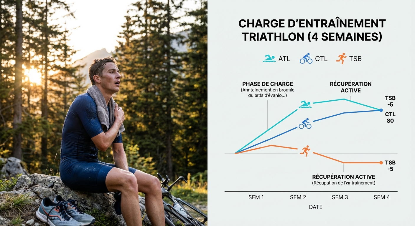 Graphique CTL, ATL et TSB sur 4 semaines pour un triathlète amateur