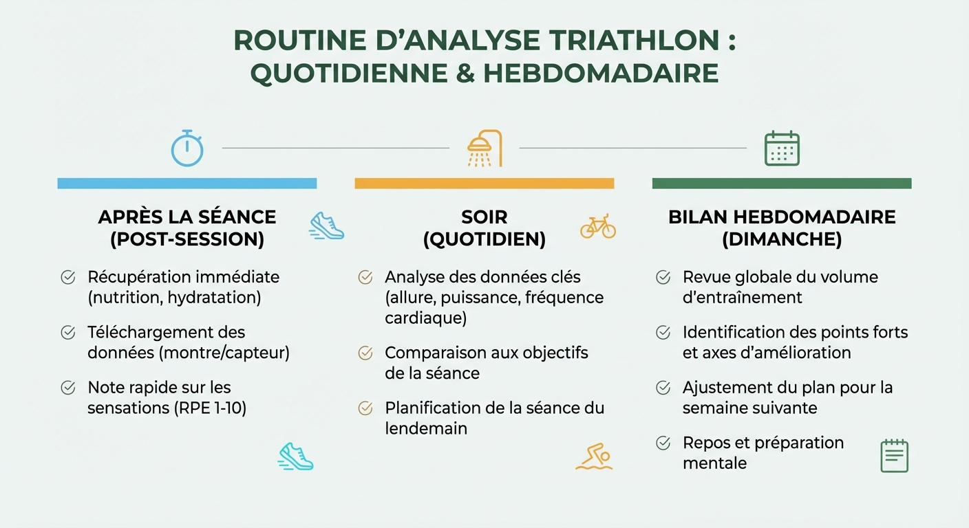 Routine d'analyse post-séance en triathlon : quotidienne et hebdomadaire