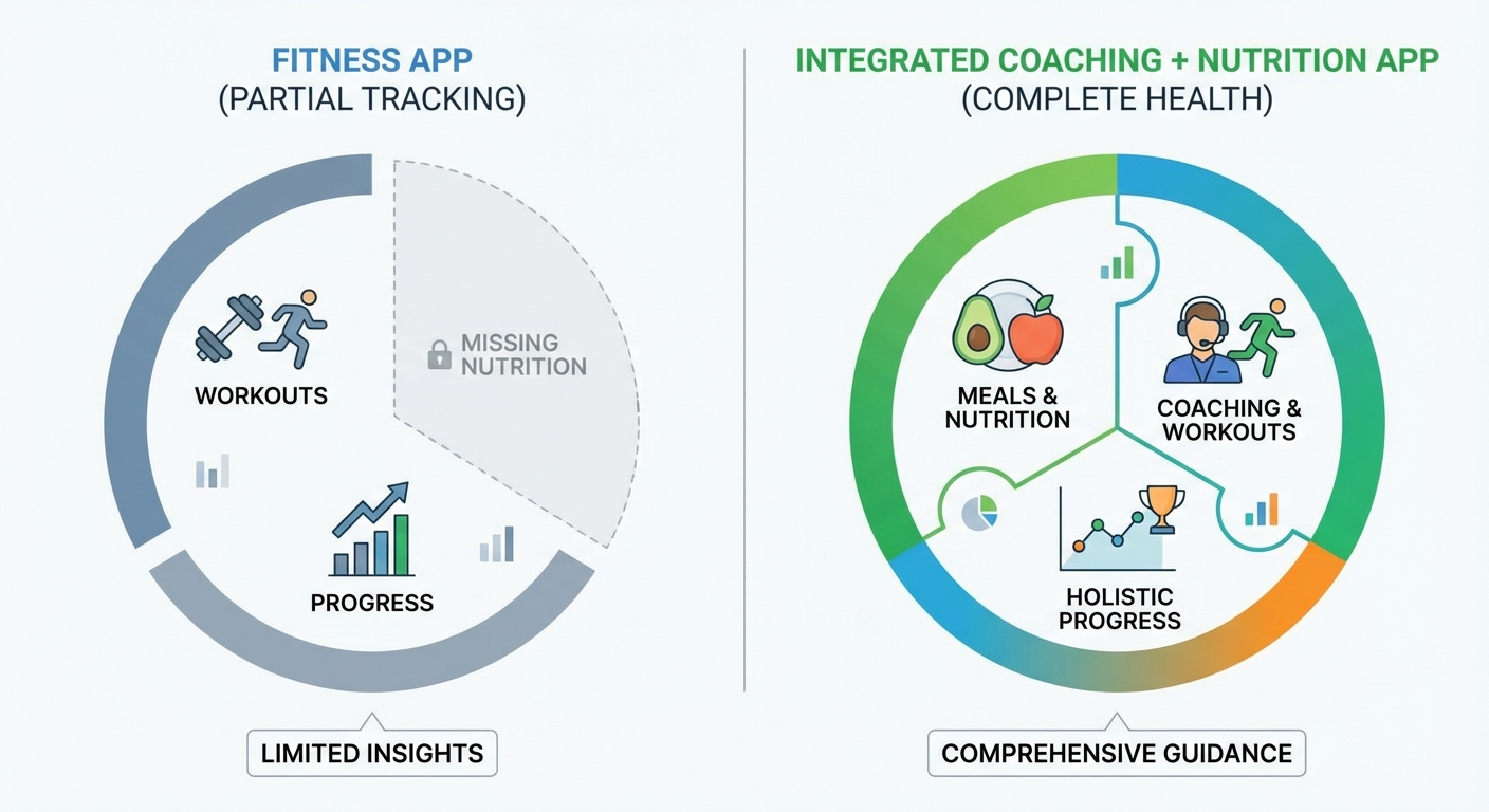Infographie comparant le coaching sportif sans et avec suivi nutritionnel intégré