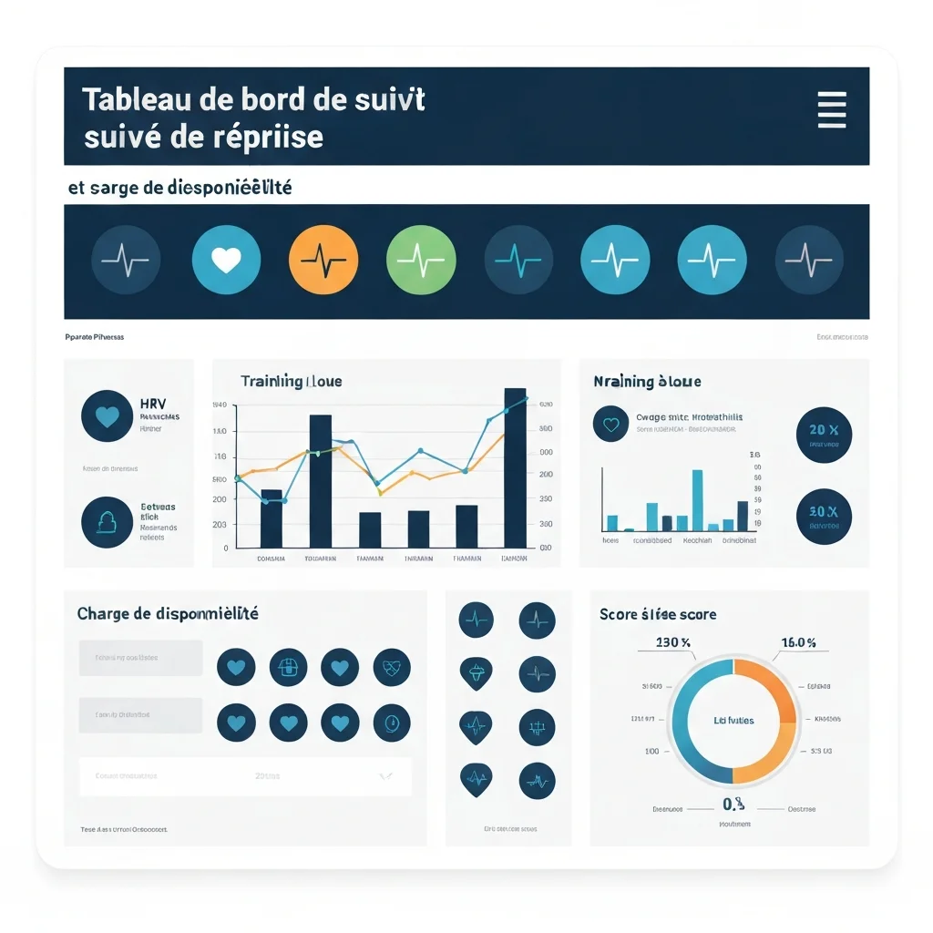 Tableau de bord de suivi de reprise avec HRV, charge et score de disponibilité
