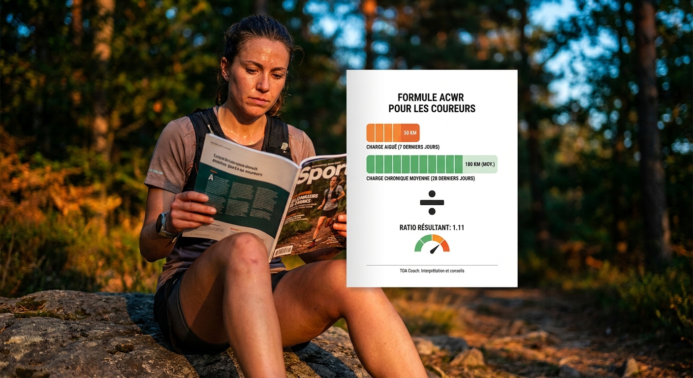 Infographie illustrant la formule de calcul de l'ACWR pour un coureur