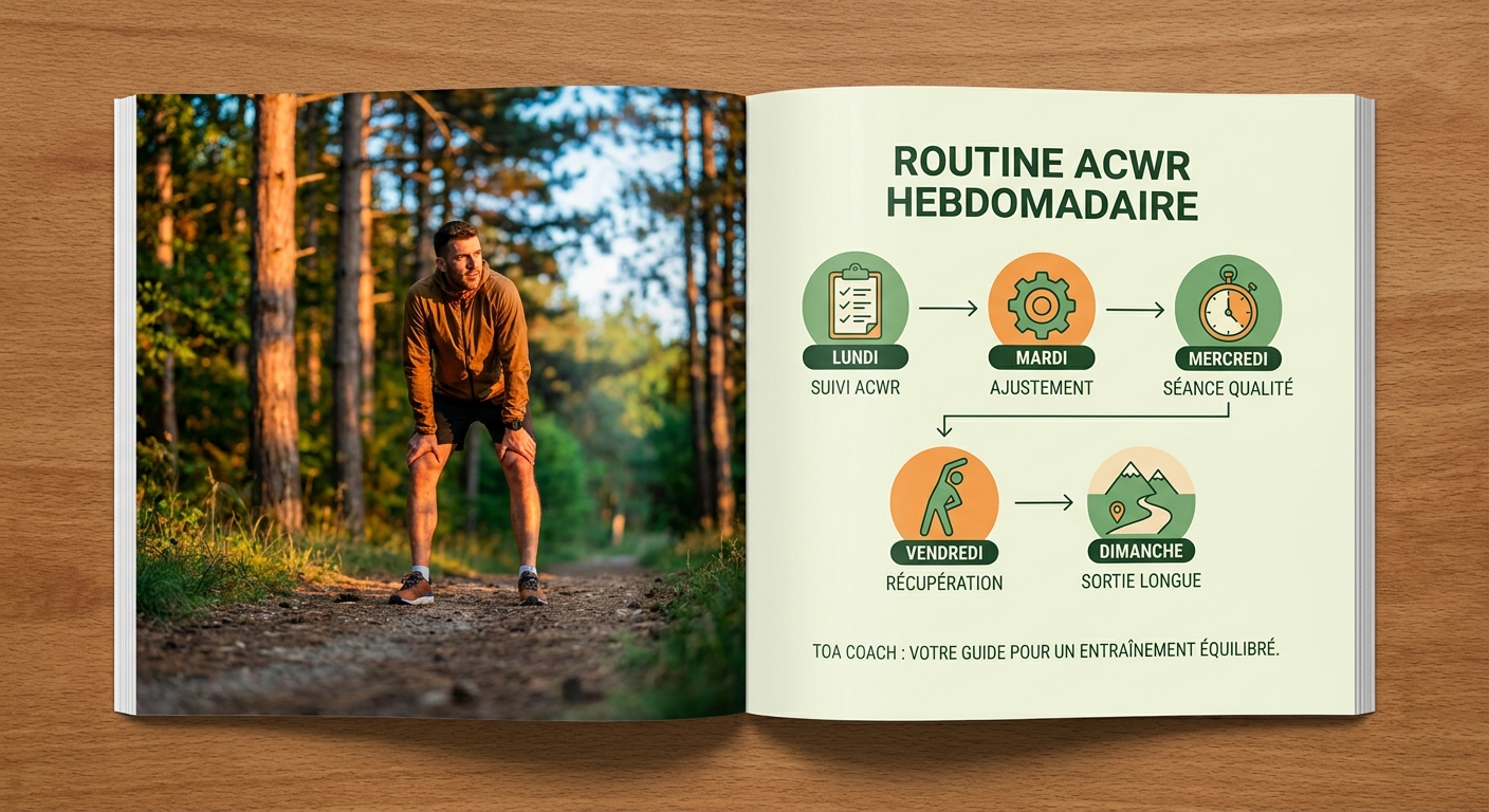 Infographie de la routine hebdomadaire de pilotage de l'ACWR pour un coureur