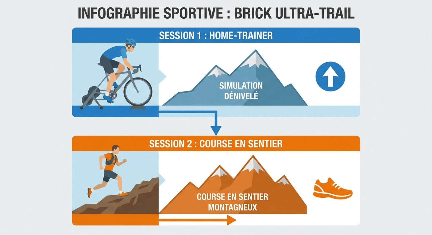 Brick ultra-trail avec simulation de dénivelé sur home-trainer et course en sentier