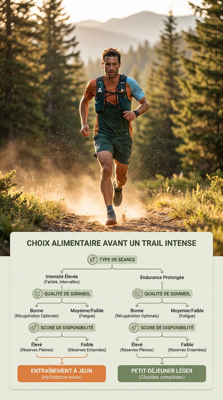 Arbre de décision pour choisir entre jeûne et petit-déjeuner avant une séance trail intense