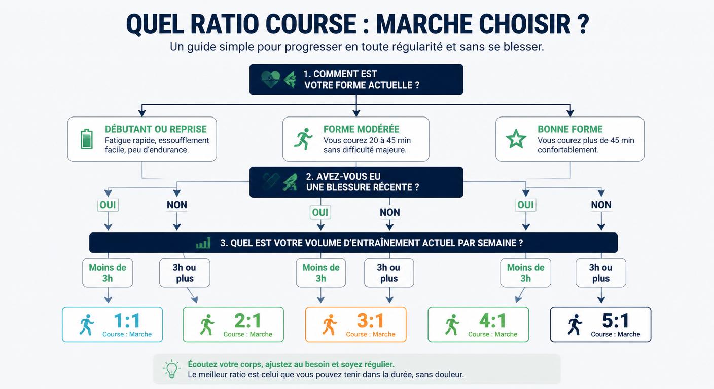 Infographie arbre de décision pour choisir son ratio course marche selon son profil
