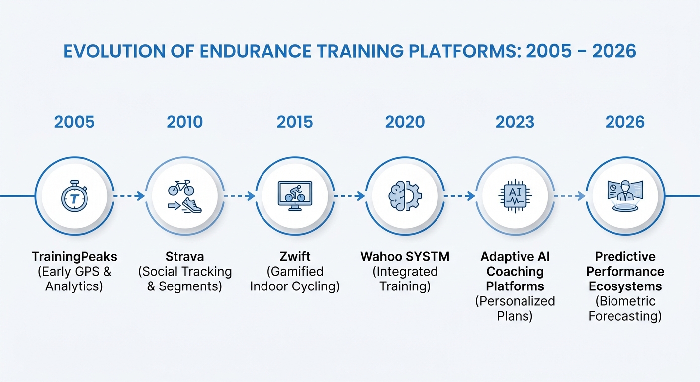 Chronologie de l'évolution des plateformes d'entraînement endurance de 2005 à 2026