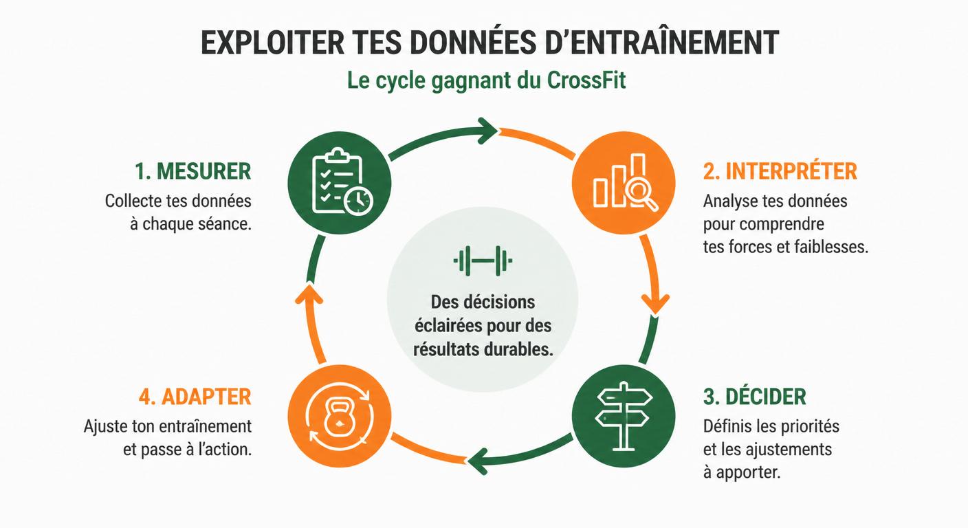 Cycle d'analyse de données CrossFit en quatre étapes mesurer interpréter décider adapter
