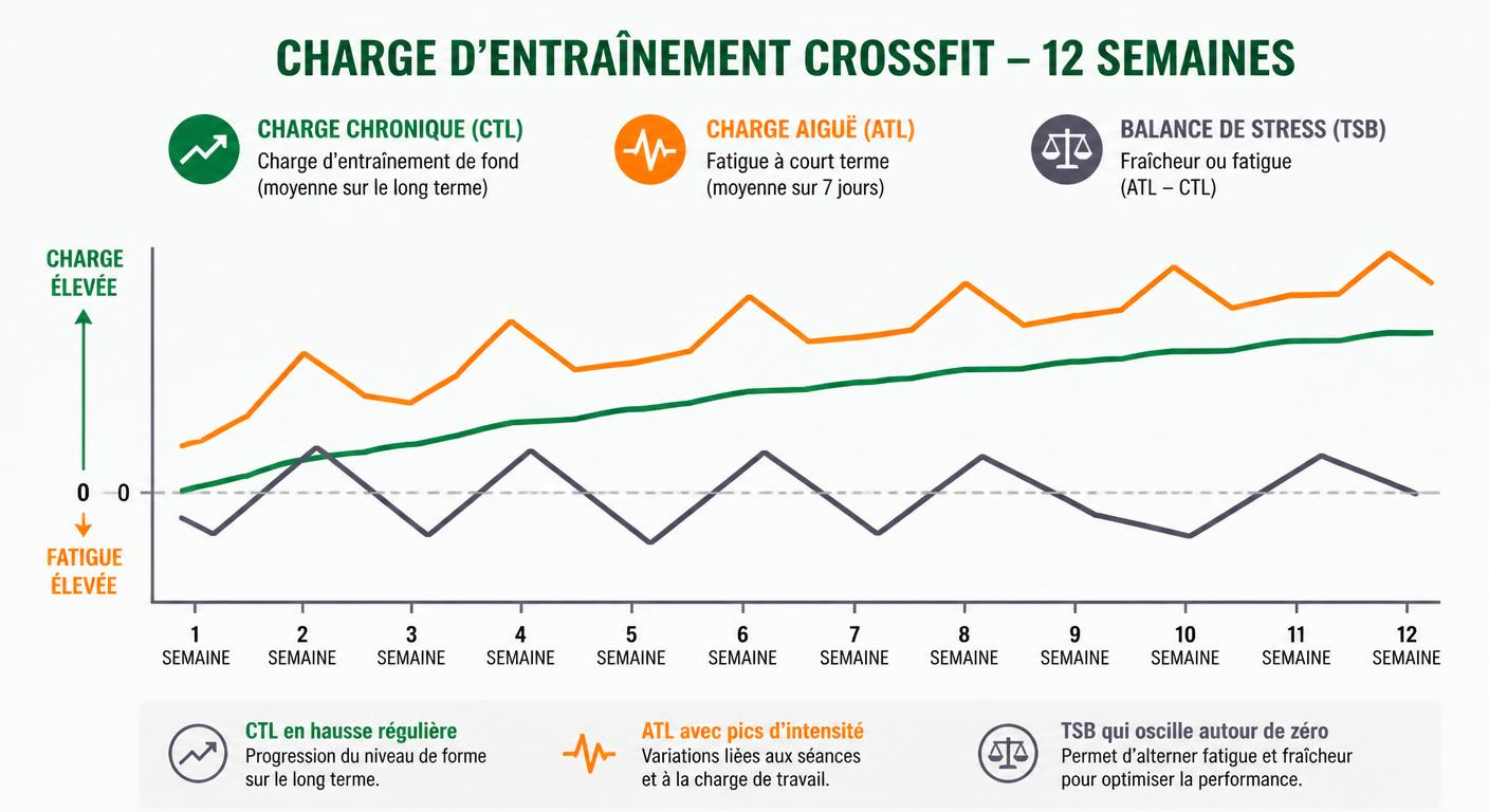 Évolution CTL ATL TSB sur douze semaines de CrossFit