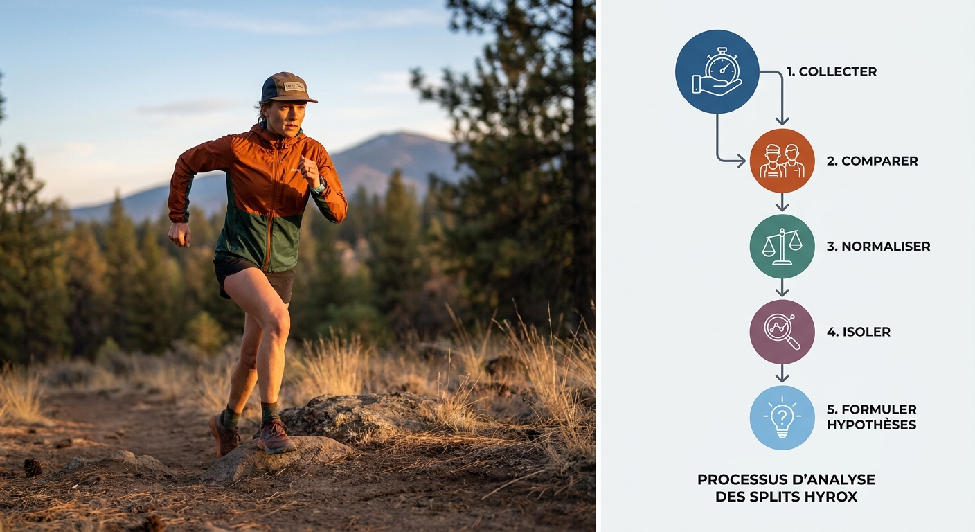 Infographie de la méthodologie en 5 étapes pour analyser ses splits Hyrox