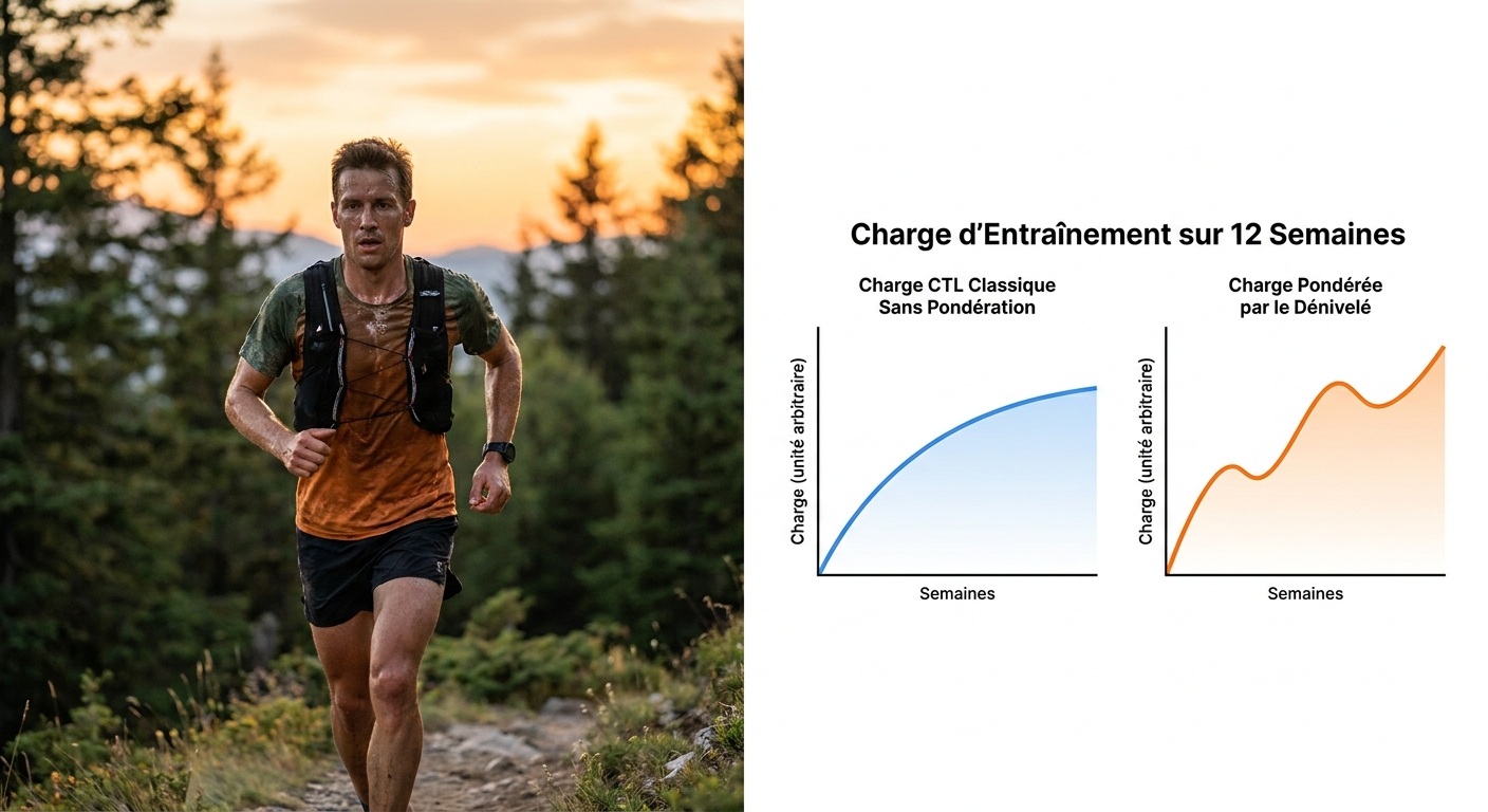 Infographie comparant CTL classique et charge pondérée par dénivelé en ultra-trail