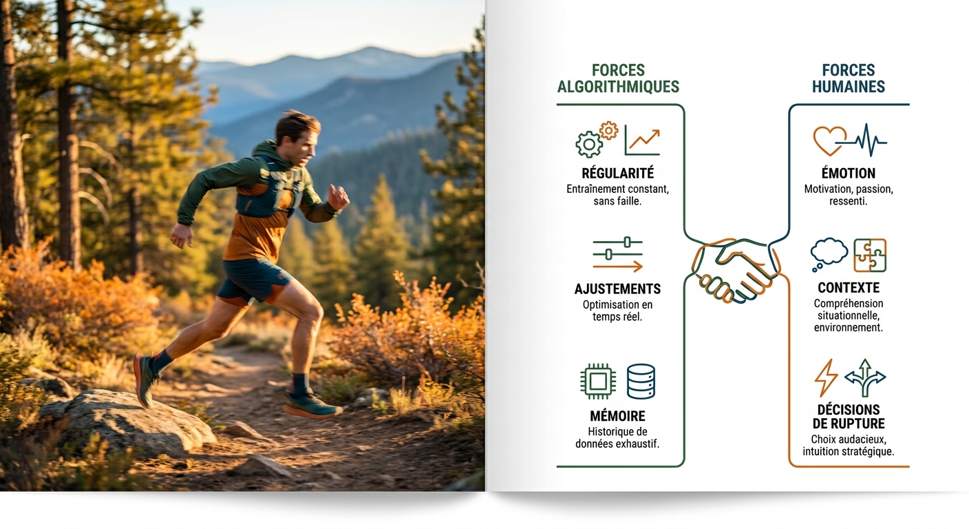 Infographie de la complémentarité entre coaching algorithmique et coaching humain