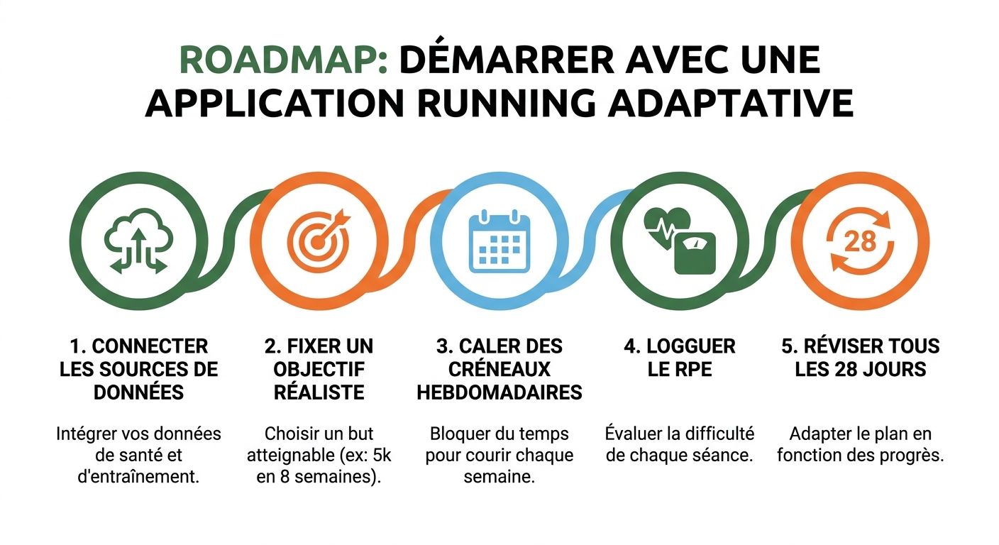 Infographie des 5 étapes pour démarrer avec une application running adaptative