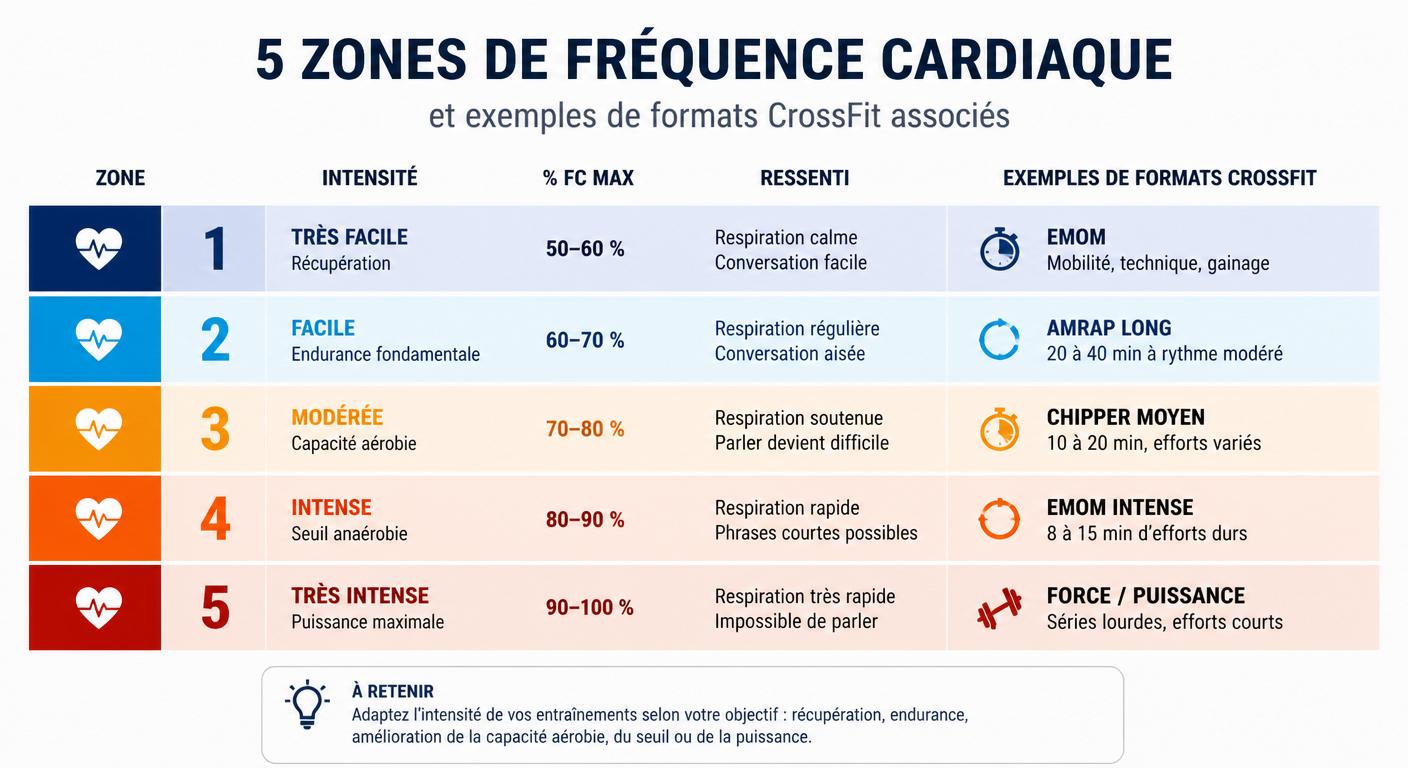 Correspondance entre zones cardiaques et formats de WOD crossfit