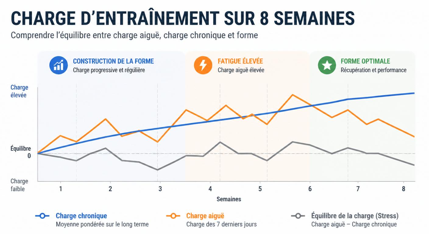Graphique de la charge d'entraînement crossfit sur 8 semaines avec CTL, ATL et TSB