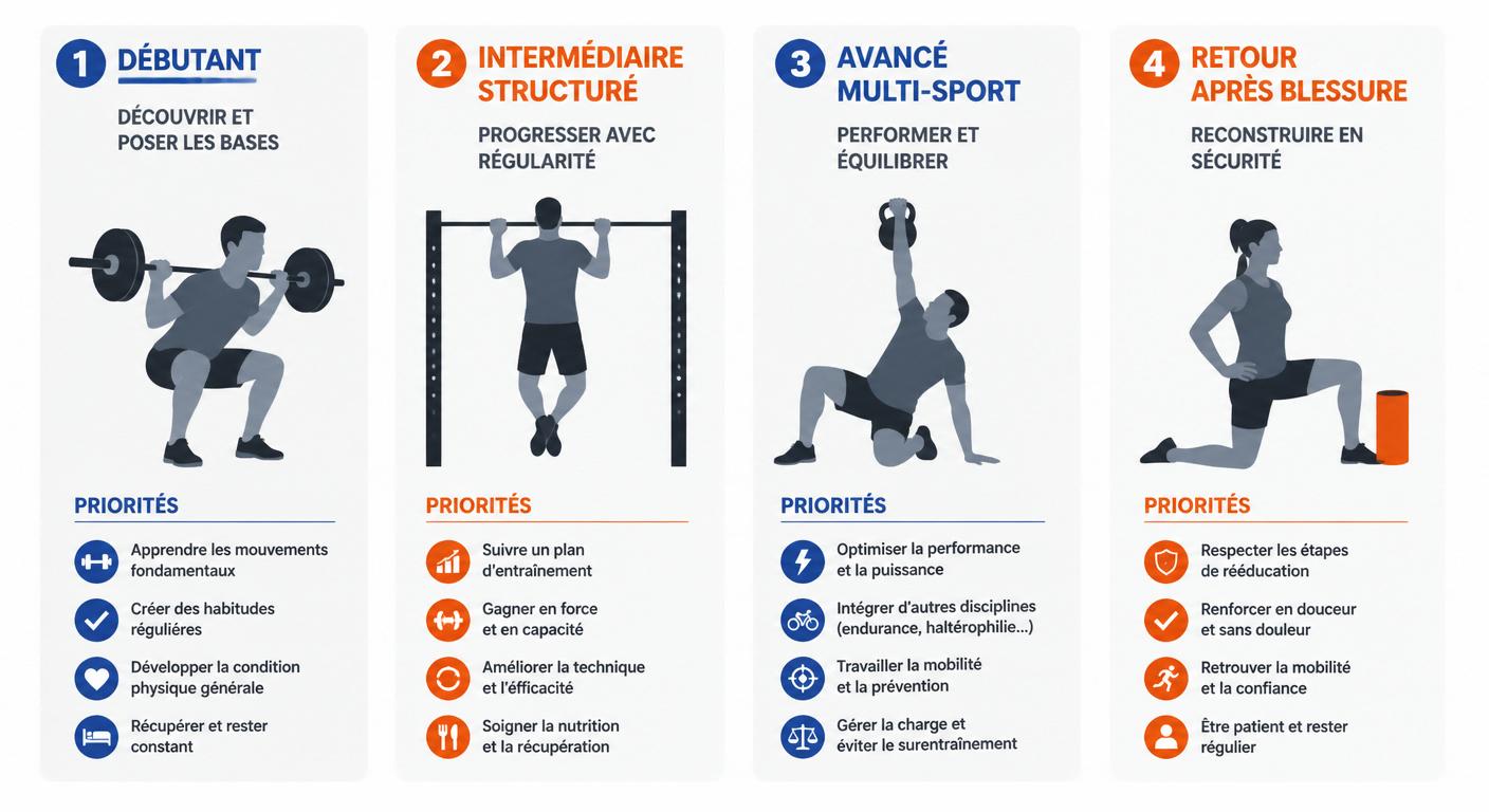 Quatre profils d'athlètes crossfit et leurs priorités de suivi de performance