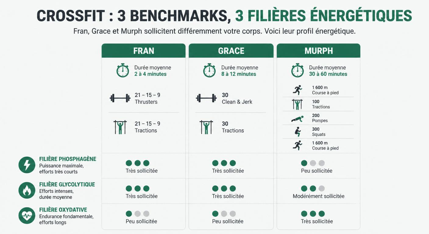 Infographie comparant Fran, Grace et Murph et leurs filières énergétiques
