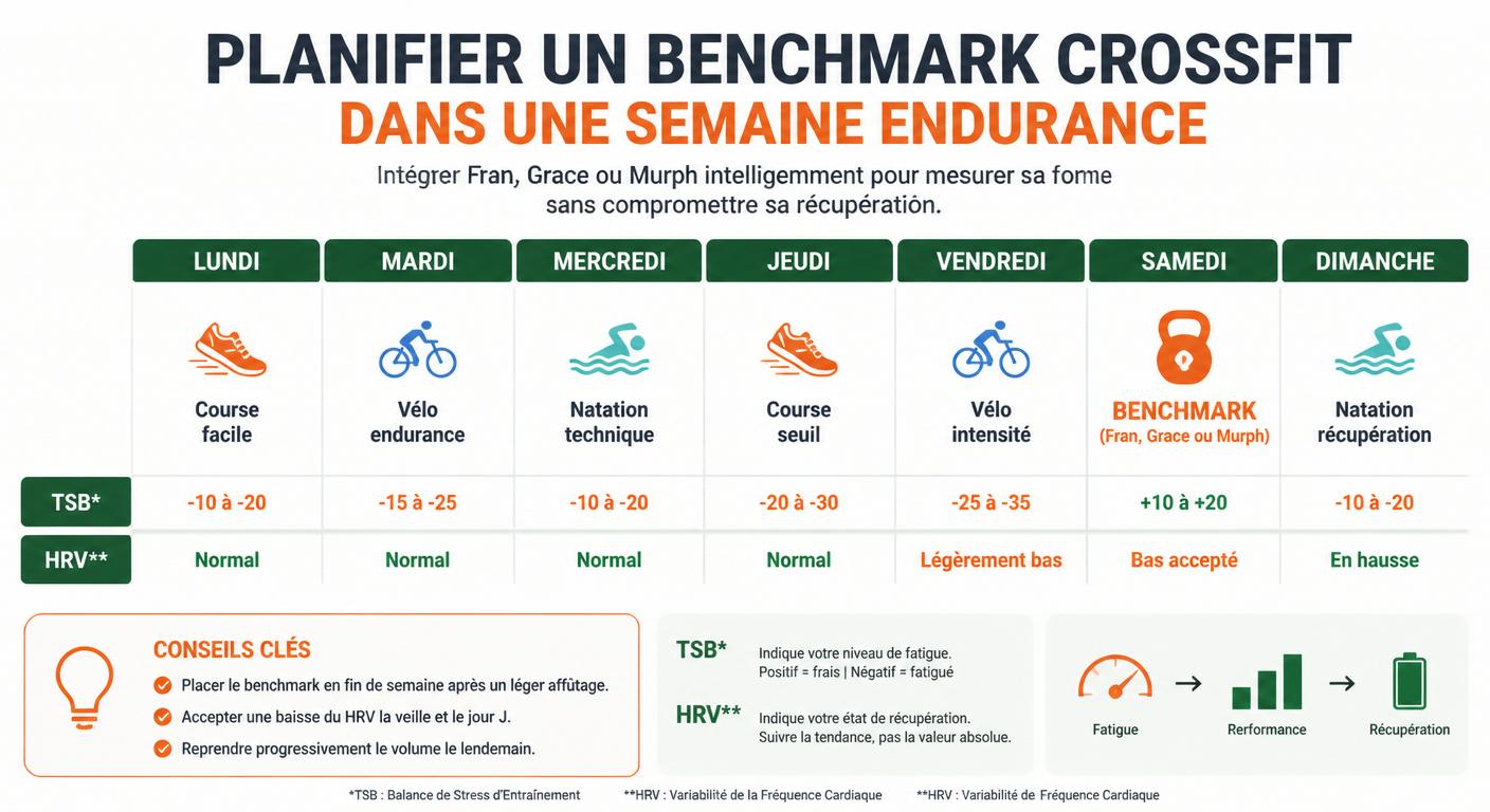 Infographie sur l'intégration d'un benchmark dans une semaine d'entraînement d'endurance