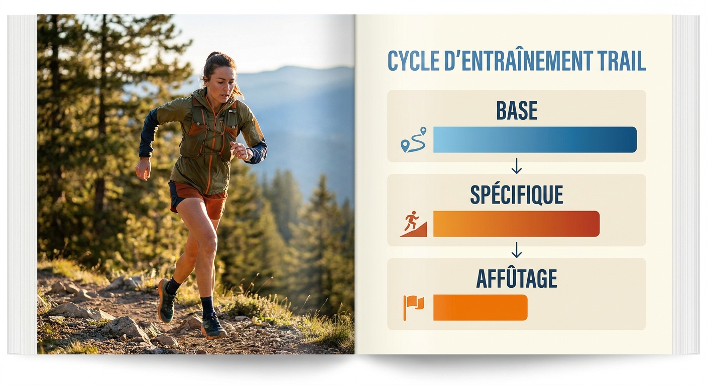 Infographie des trois phases d'un plan ultra trail sur 12 semaines