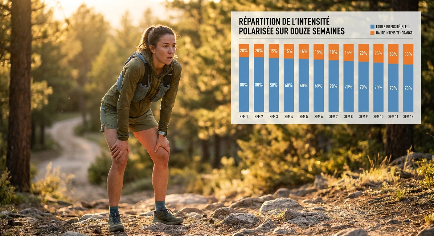 Infographie de la distribution polarisée sur un plan ultra trail de 12 semaines