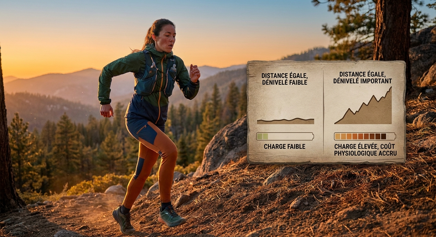 Infographie comparant la charge d'entraînement de deux sorties de trail à dénivelé différent