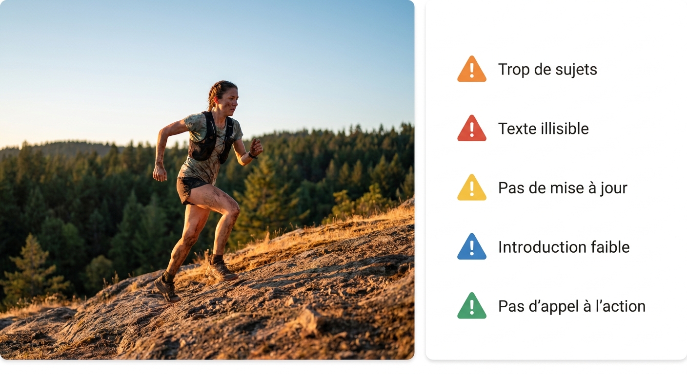 Infographie listant cinq erreurs fréquentes en rédaction d'article SEO