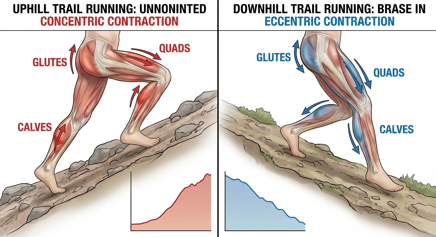 Comparaison de la sollicitation musculaire en montée (concentrique) et en descente (excentrique) en trail