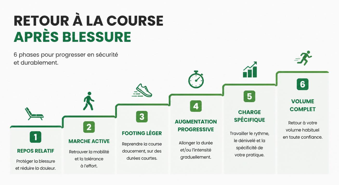 Schéma des six phases d'une reprise running progressive après blessure