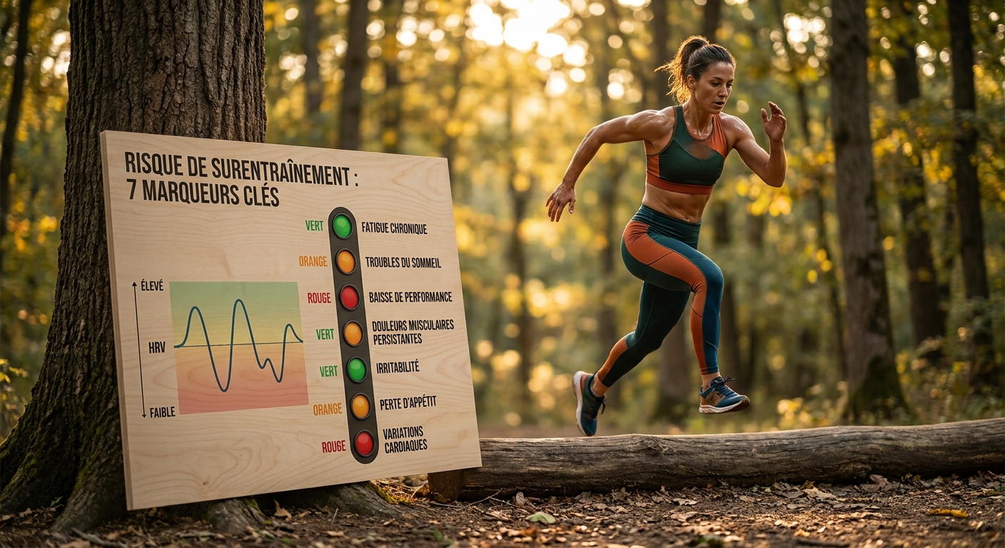 Infographie des sept signaux d'alerte de surentraînement en circuit training
