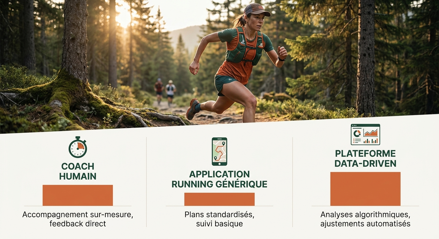 Infographie comparant coach humain, application running générique et plateforme data-driven