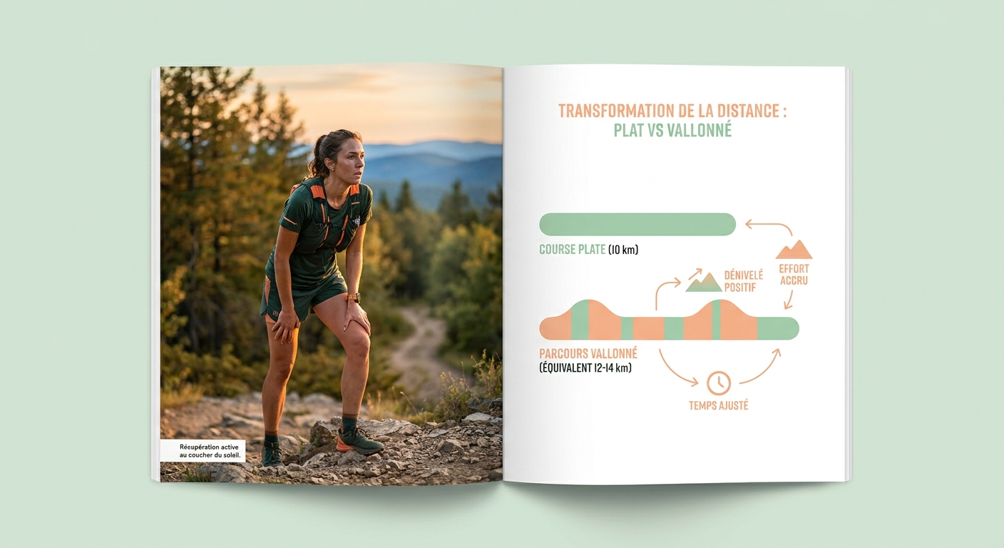 Schéma comparant une course plate et une course vallonnée à effort équivalent