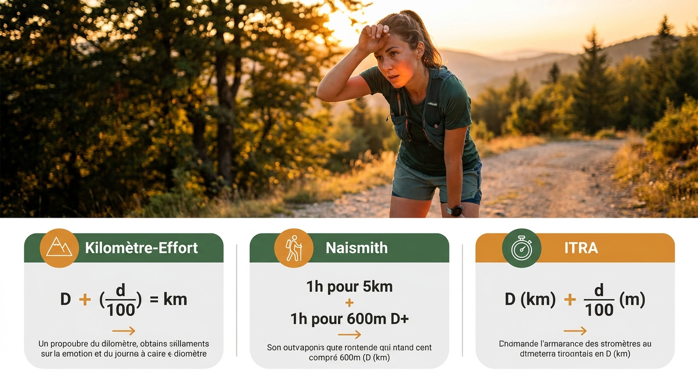 Comparatif visuel des trois principales formules de coefficient de dénivelé