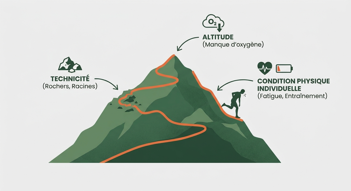 Illustration des limites du coefficient de dénivelé en trail