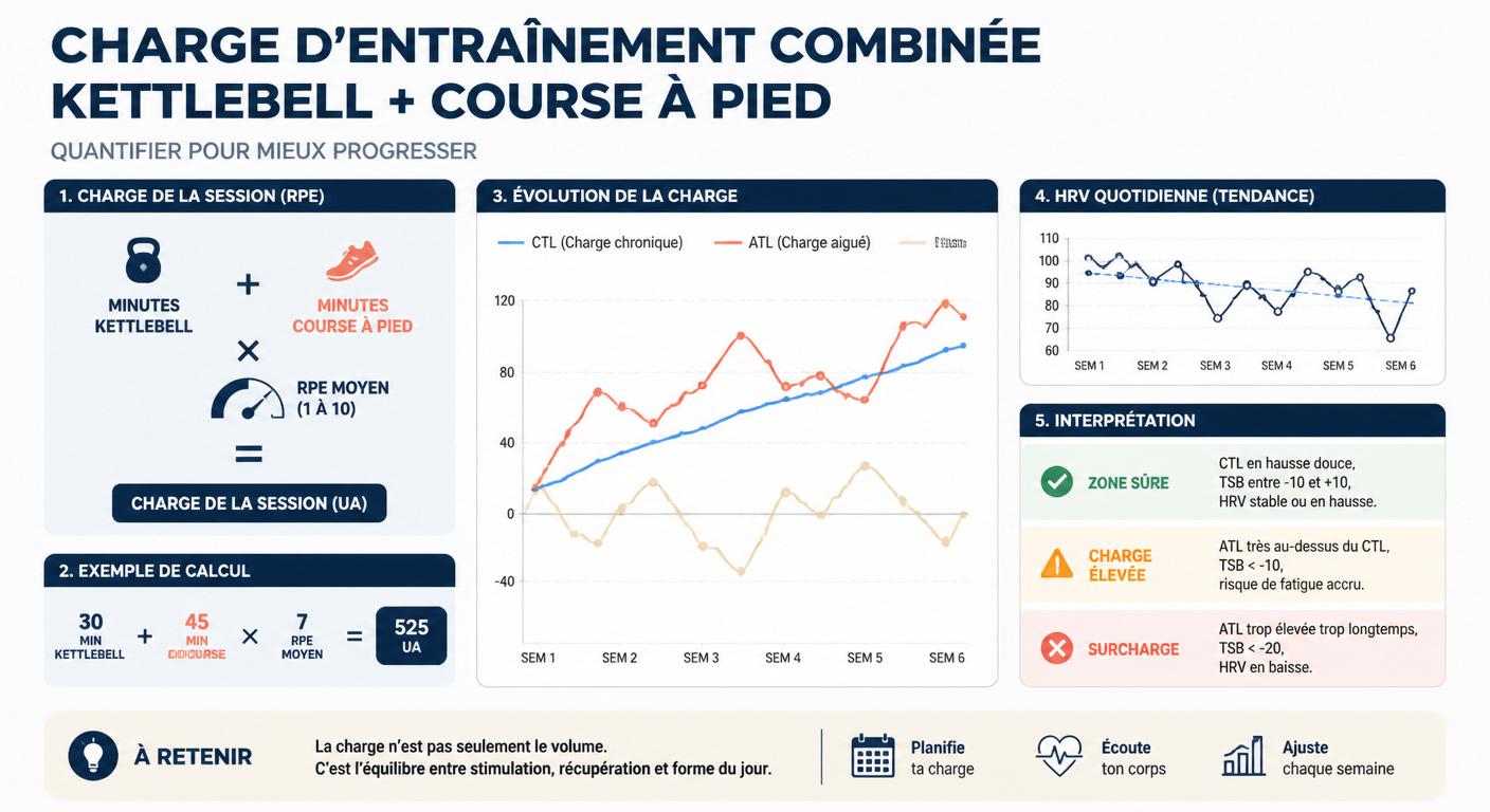 Infographie pour quantifier la charge combinée d'un programme kettlebell et course à pied