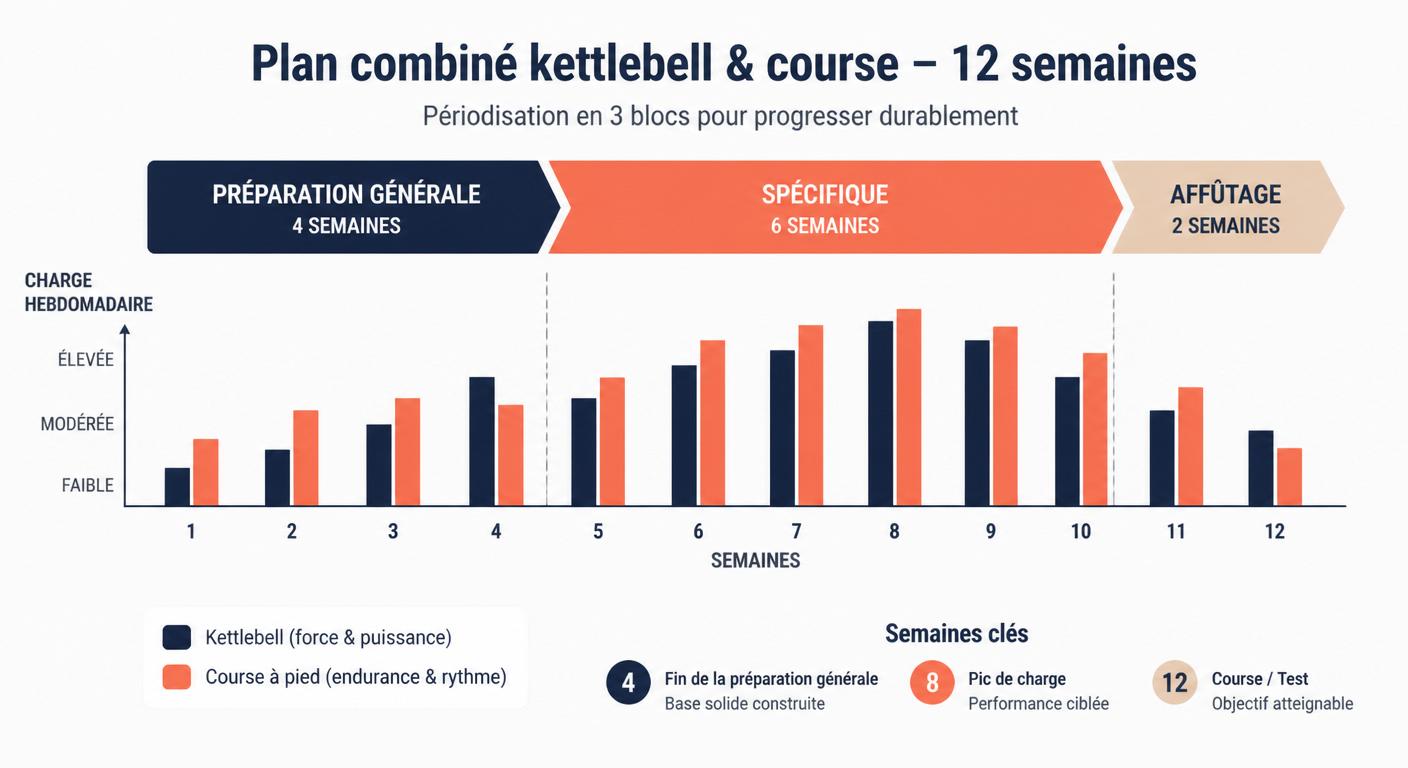 Infographie du plan 12 semaines kettlebell et course à pied