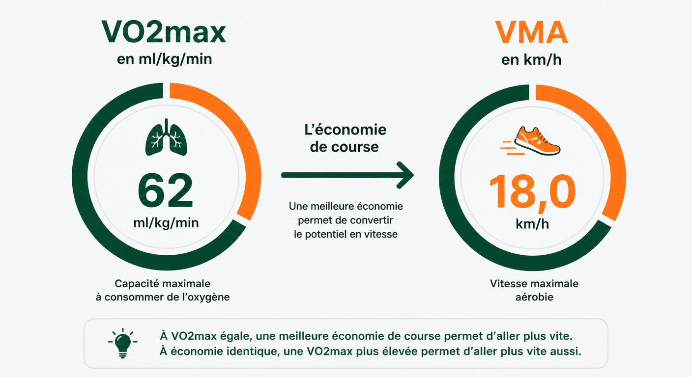 Schéma comparant VO2max en millilitres par kilogramme et VMA en kilomètres par heure