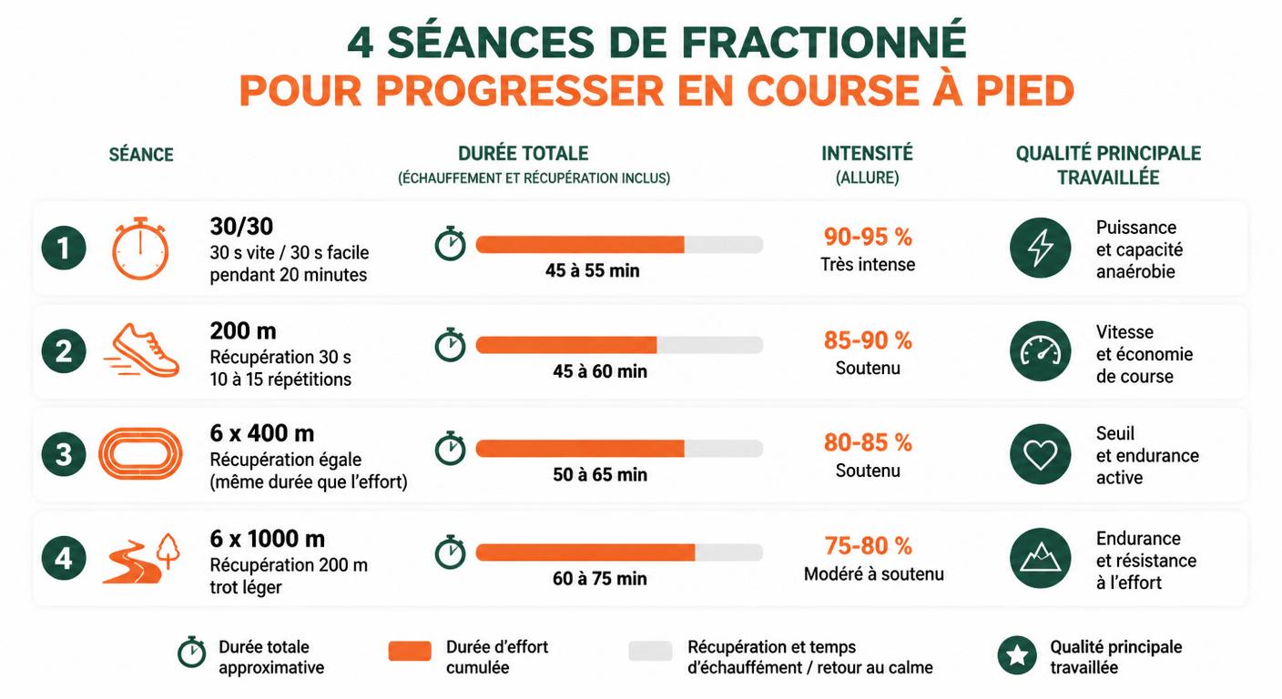 Comparatif visuel des quatre séances VMA reines avec intensité et récupération