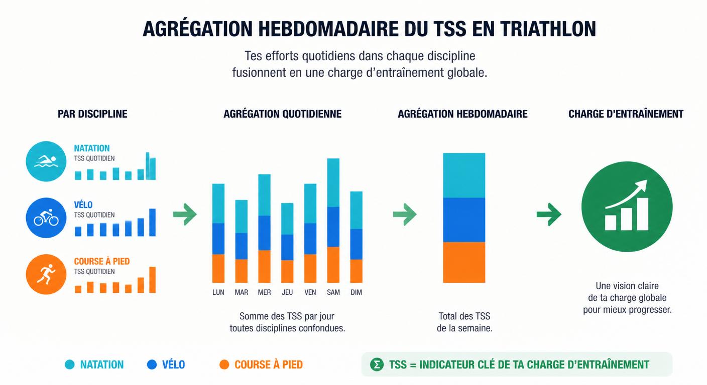 Infographie de l'agrégation hebdomadaire du TSS en triathlon