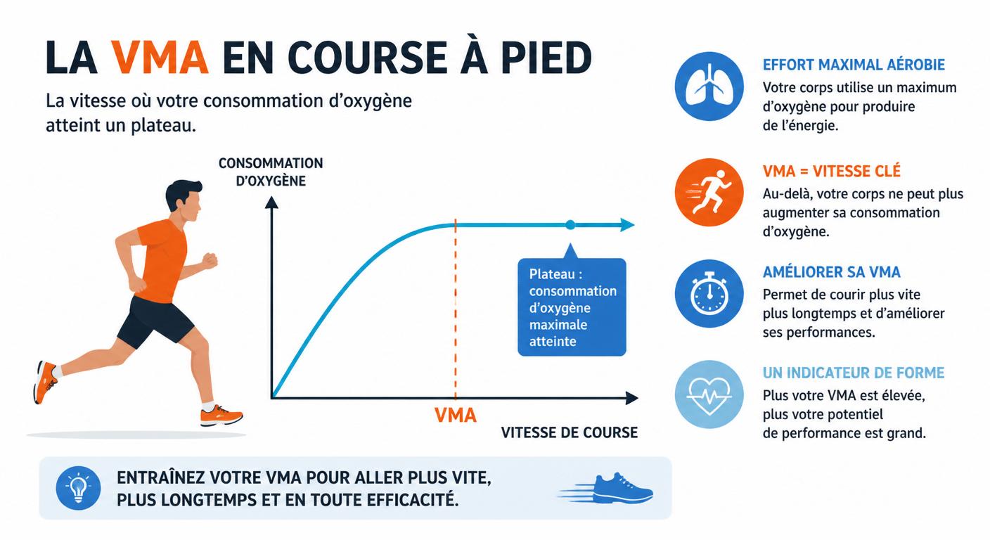 Infographie expliquant la VMA en course à pied et le plateau de consommation d'oxygène