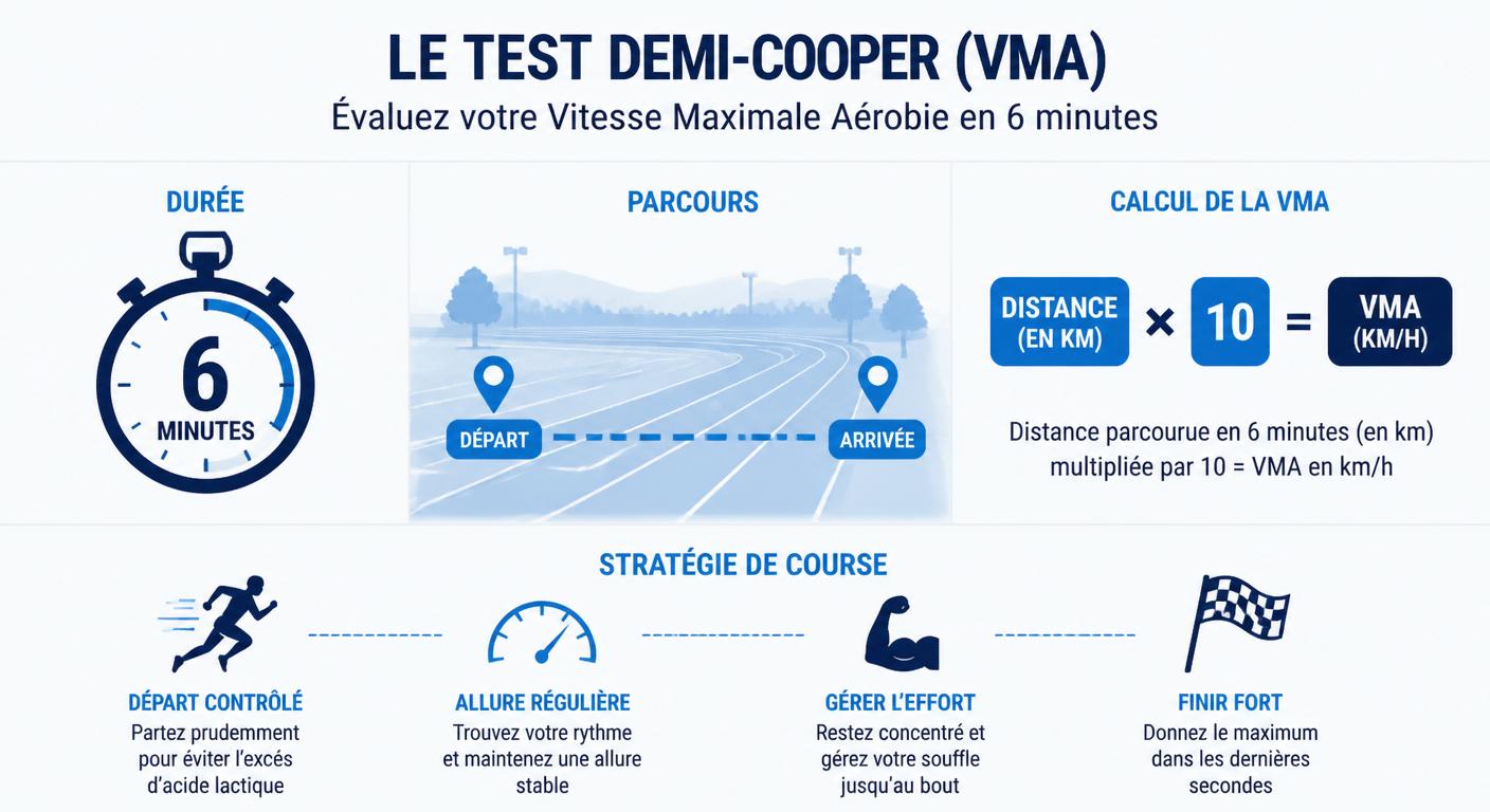 Infographie du test demi-Cooper pour calculer sa VMA en 6 minutes