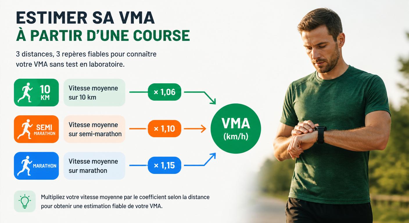 Infographie pour estimer sa VMA à partir d'un chrono 10 km, semi ou marathon