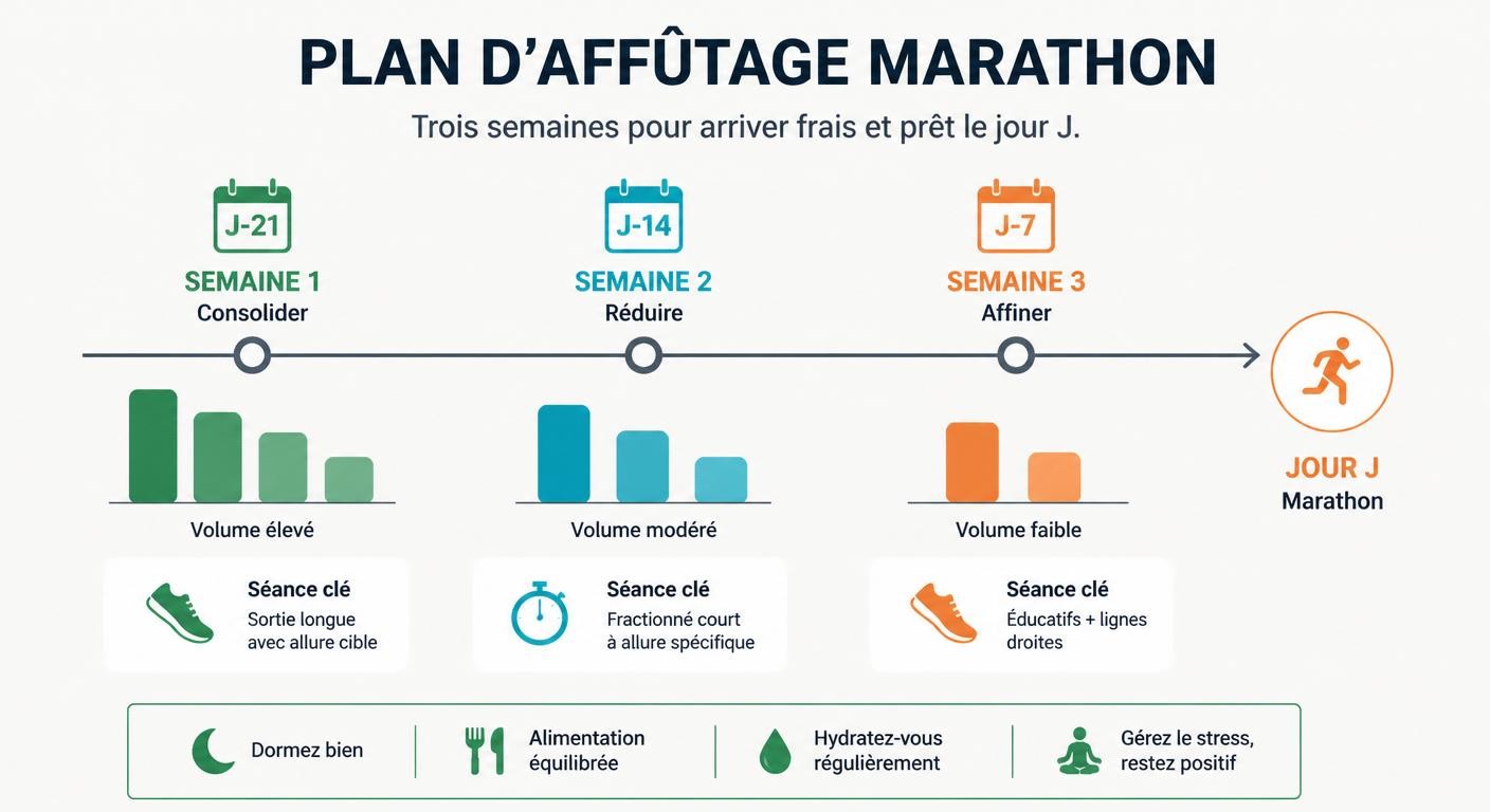 Infographie du plan de gestion de la charge sur les trois dernières semaines avant un marathon