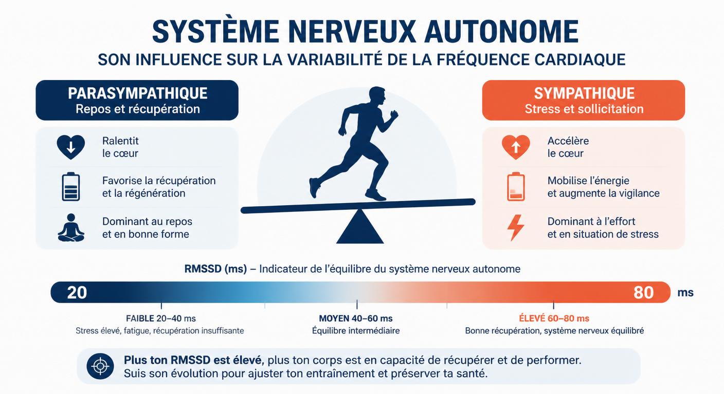 Infographie expliquant le rôle de la variabilité cardiaque chez le coureur d'endurance