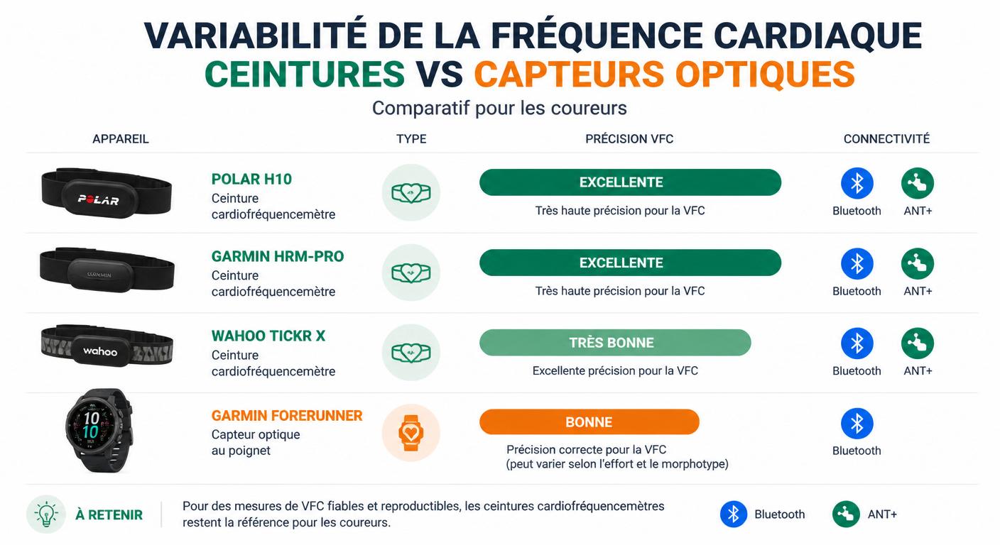 Infographie comparant les capteurs cardiaques pour mesurer la HRV en running