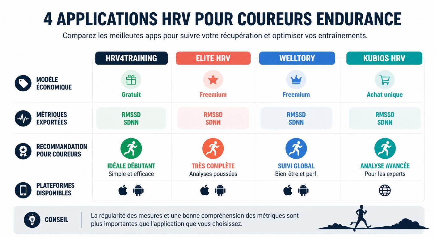 Infographie comparant les applications HRV pour coureurs sans Whoop
