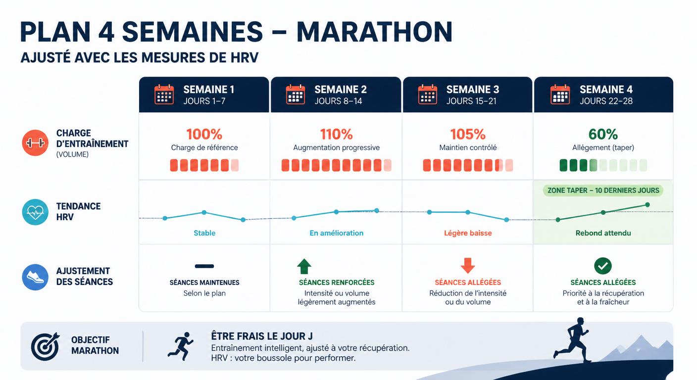 Infographie montrant comment adapter un plan marathon avec sa HRV