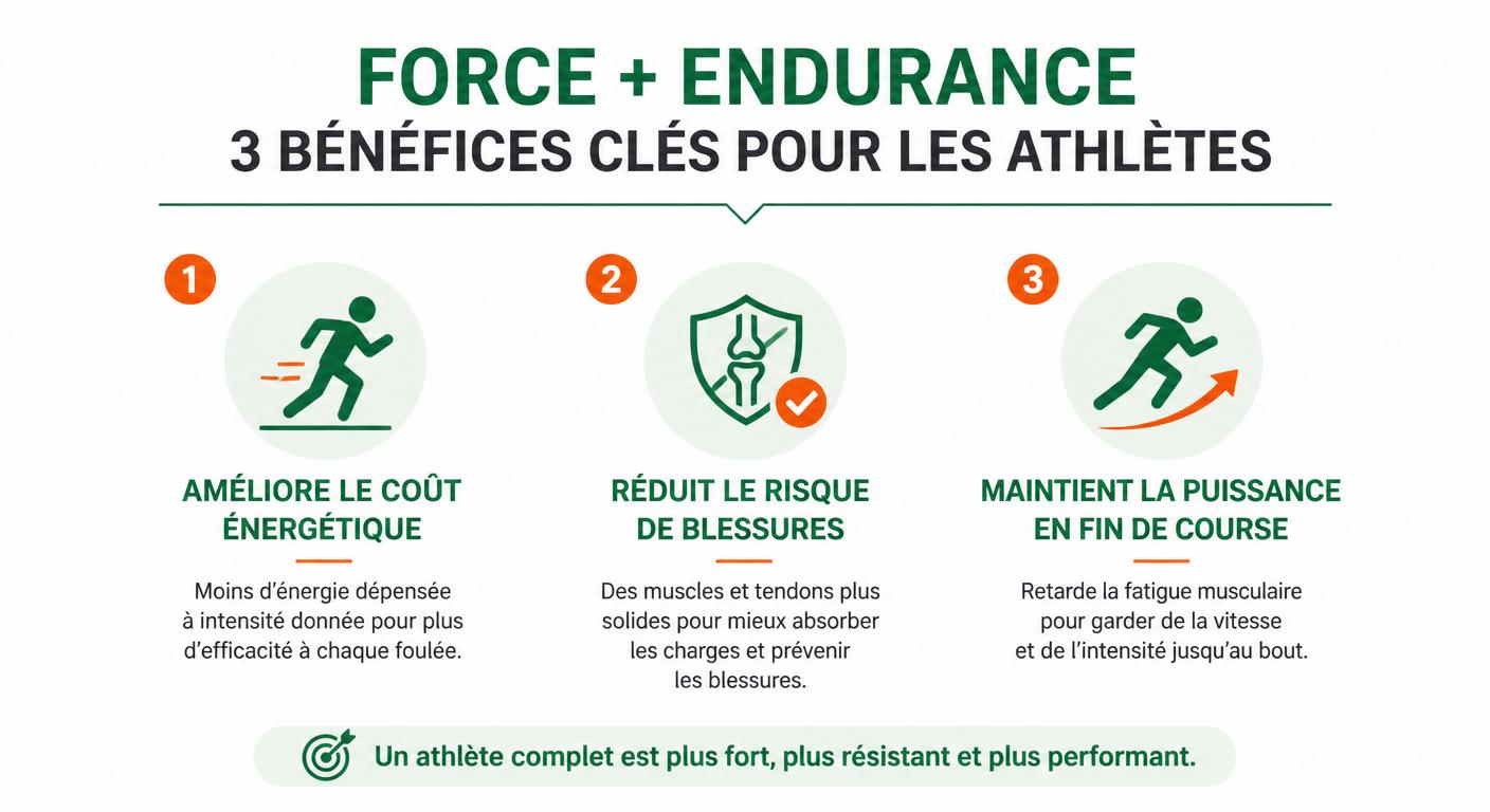 Infographie des trois bénéfices de la combinaison force et endurance