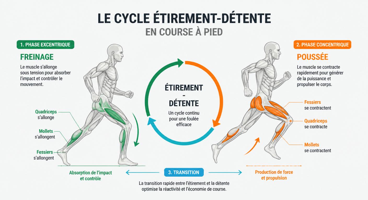 Schéma du cycle étirement-détente en course à pied