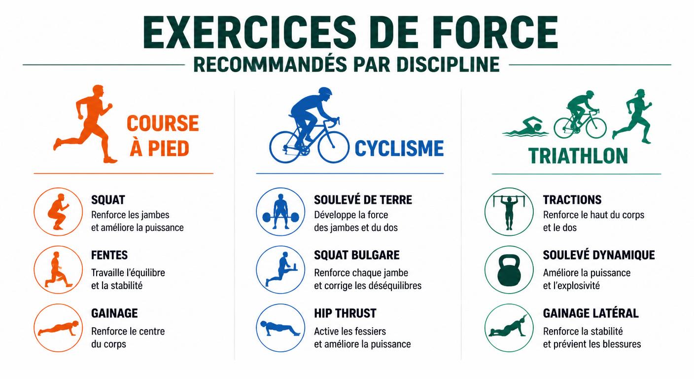 Exercices de force recommandés par discipline sportive
