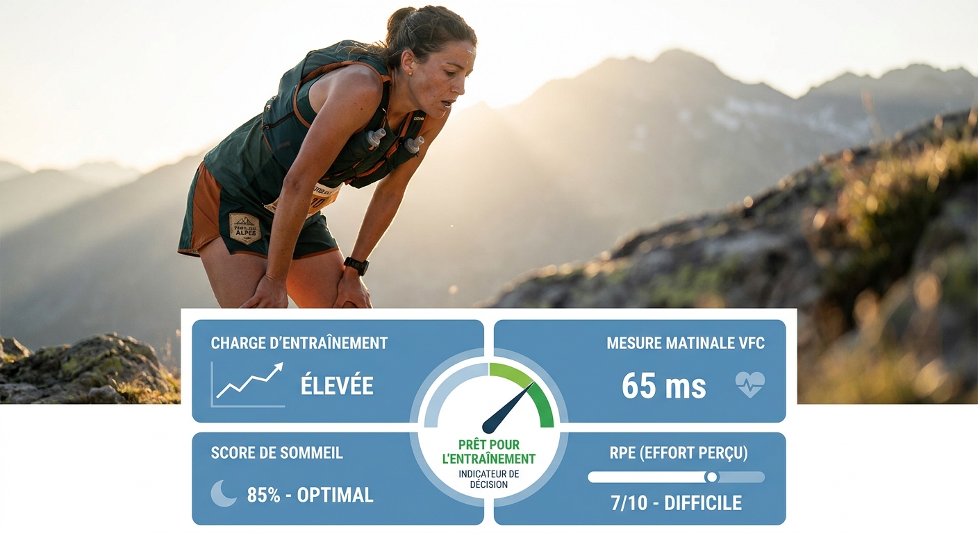 Tableau de bord croisant charge d'entraînement, HRV, sommeil et perception