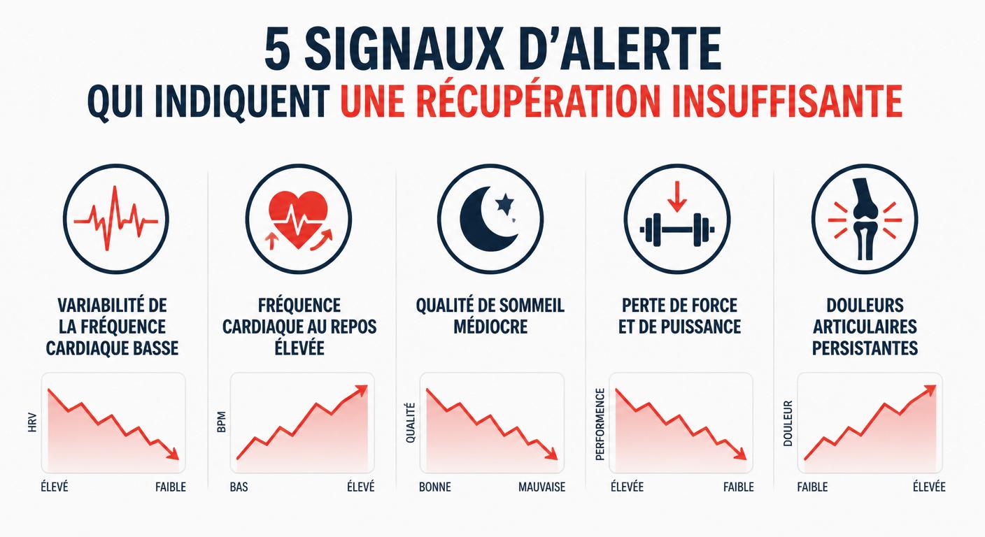 Infographie des cinq signaux physiologiques imposant une récupération passive